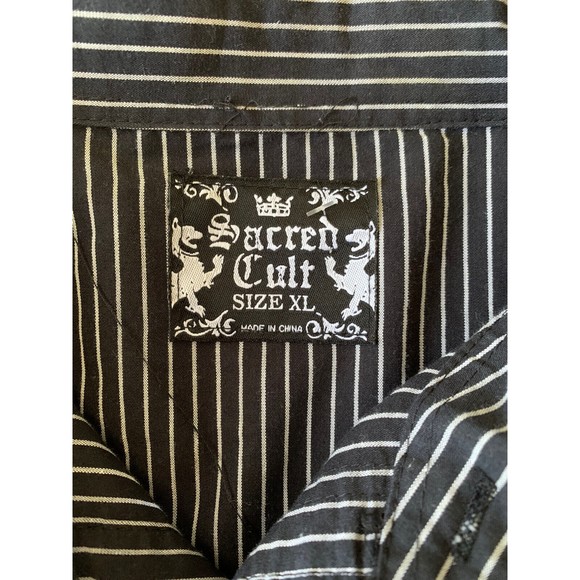 Sacred Cult Mens XL Black Gray Stripe Button Down Long Sleeve Roll Tab - Picture 11 of 12